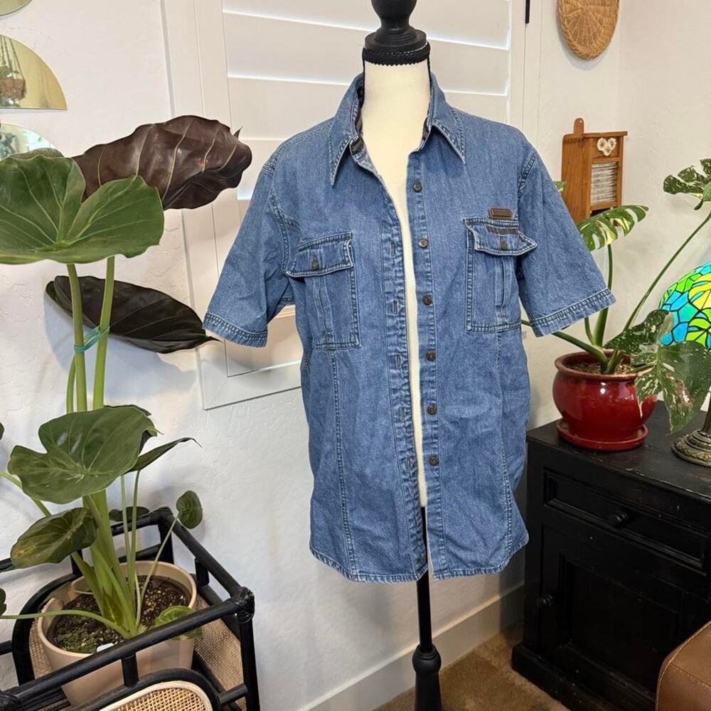 Vintage 90s Harley-Davidson Denim Button Up Shirt XL Embroidered Eagle